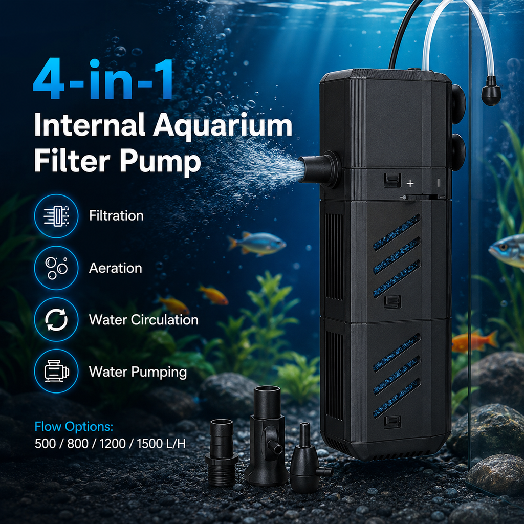 4-in-1 Internal Aquarium Filter Pump with Aeration & Water Circulation