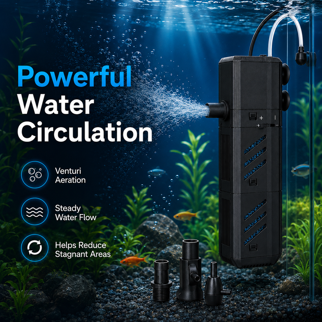 4-in-1 Internal Aquarium Filter Pump with Aeration & Water Circulation