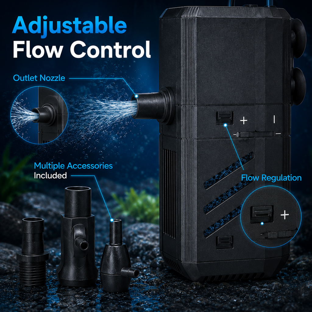 4-in-1 Internal Aquarium Filter Pump with Aeration & Water Circulation