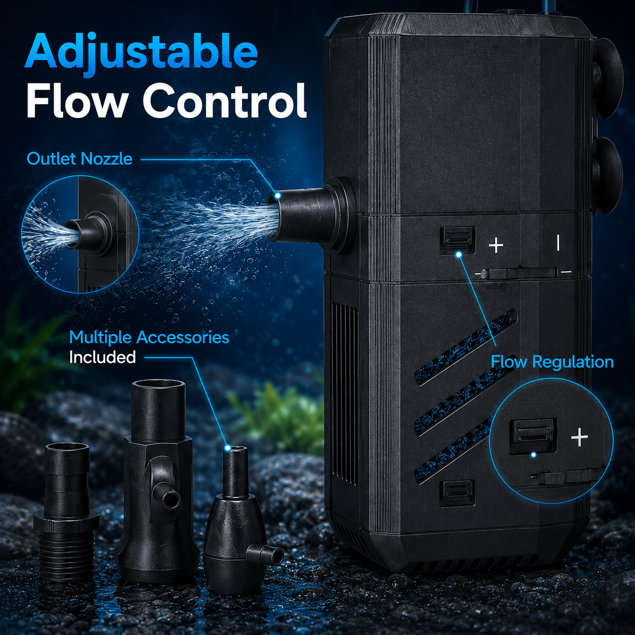 4-in-1 Internal Aquarium Filter Pump with Aeration & Water Circulation