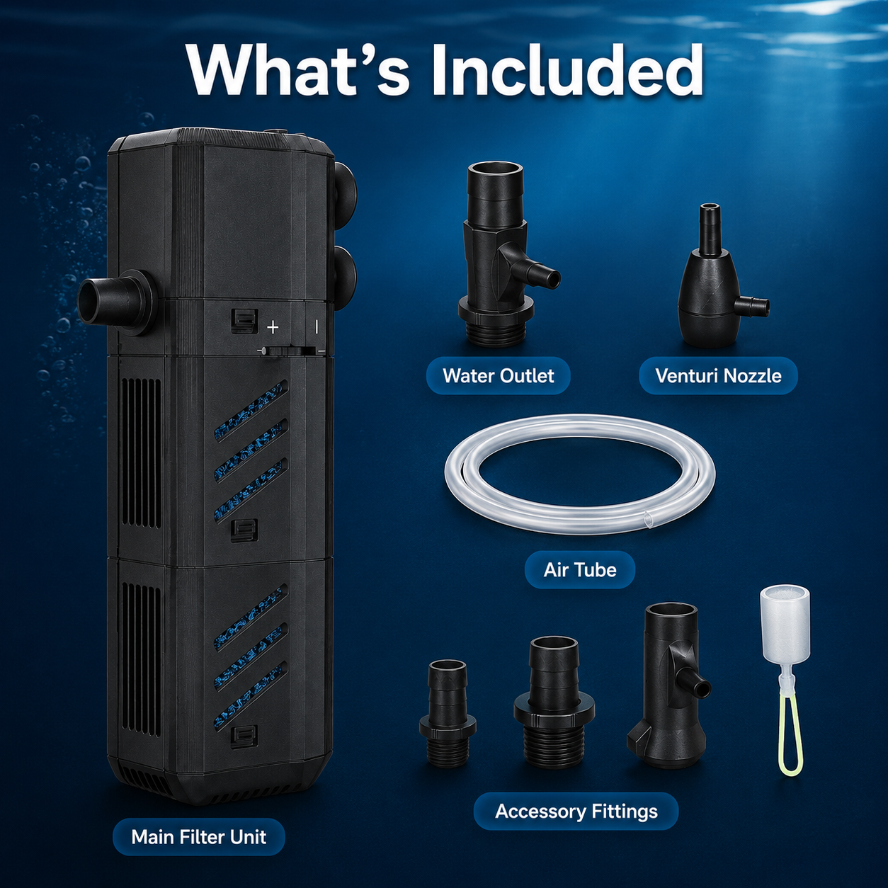 4-in-1 Internal Aquarium Filter Pump with Aeration & Water Circulation