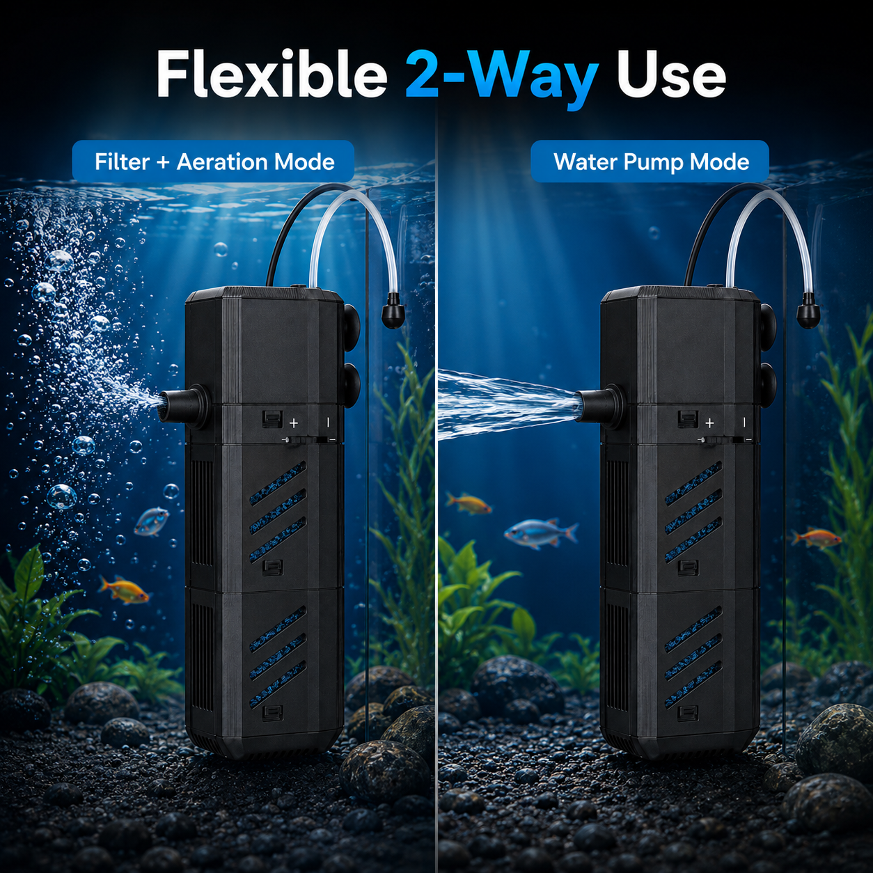 4-in-1 Internal Aquarium Filter Pump with Aeration & Water Circulation