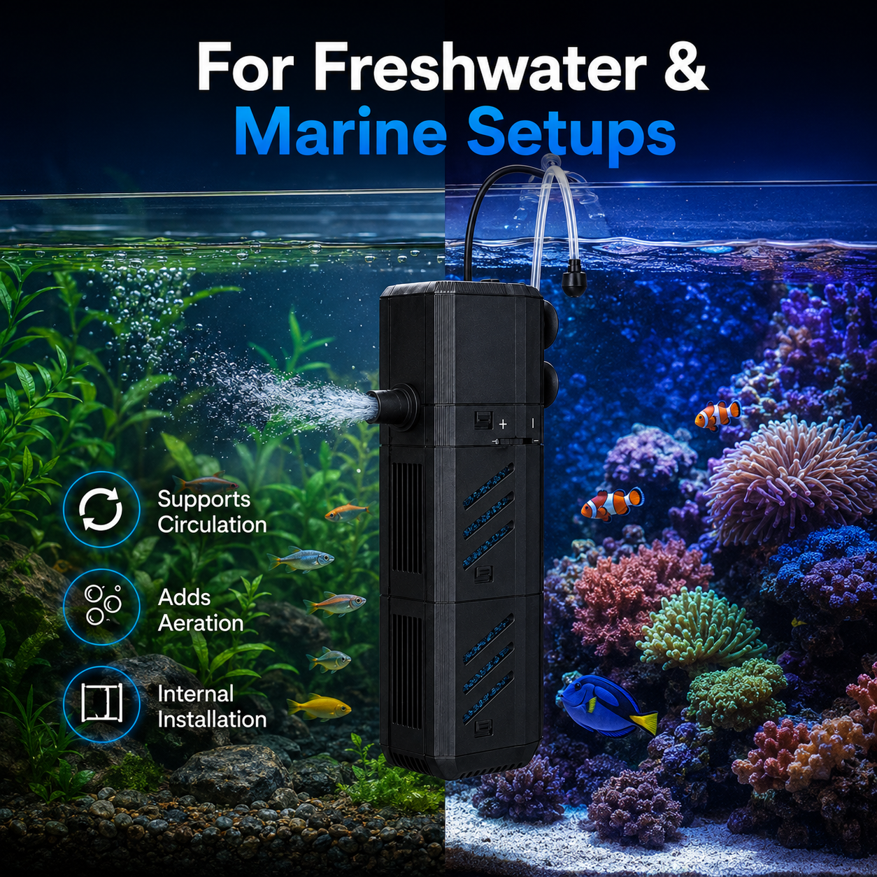 4-in-1 Internal Aquarium Filter Pump with Aeration & Water Circulation