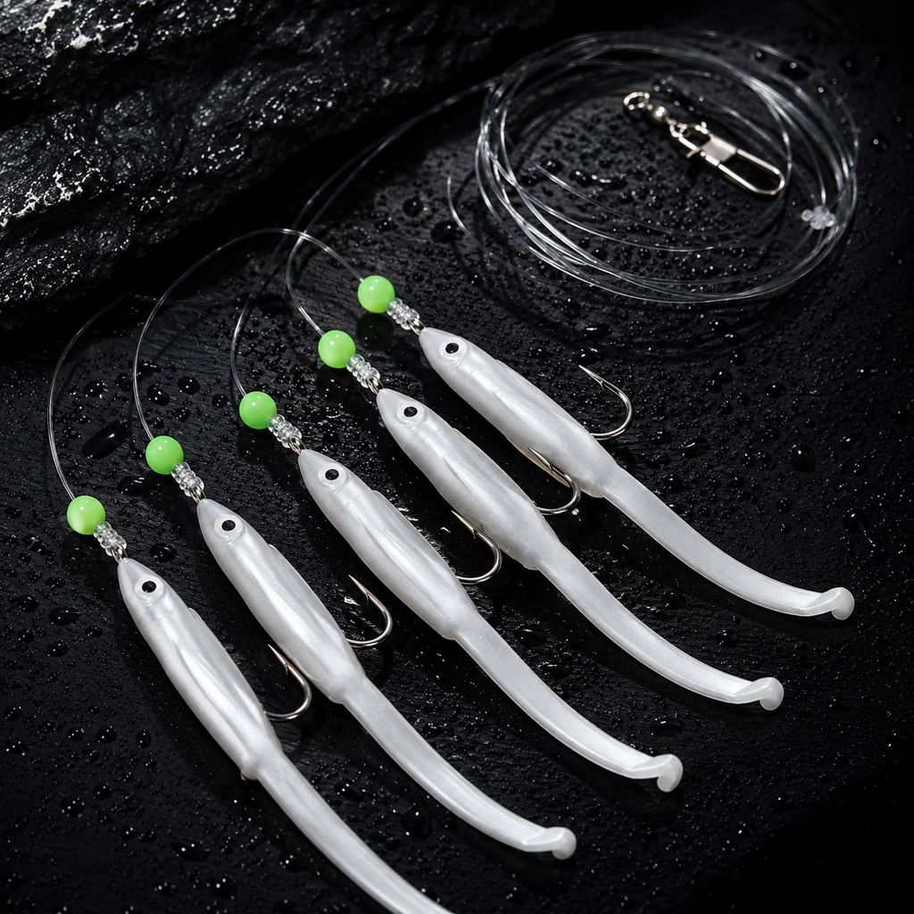 Saltwater Sabiki Soft Eel Fishing Lure Rig for Mackerel & Scad