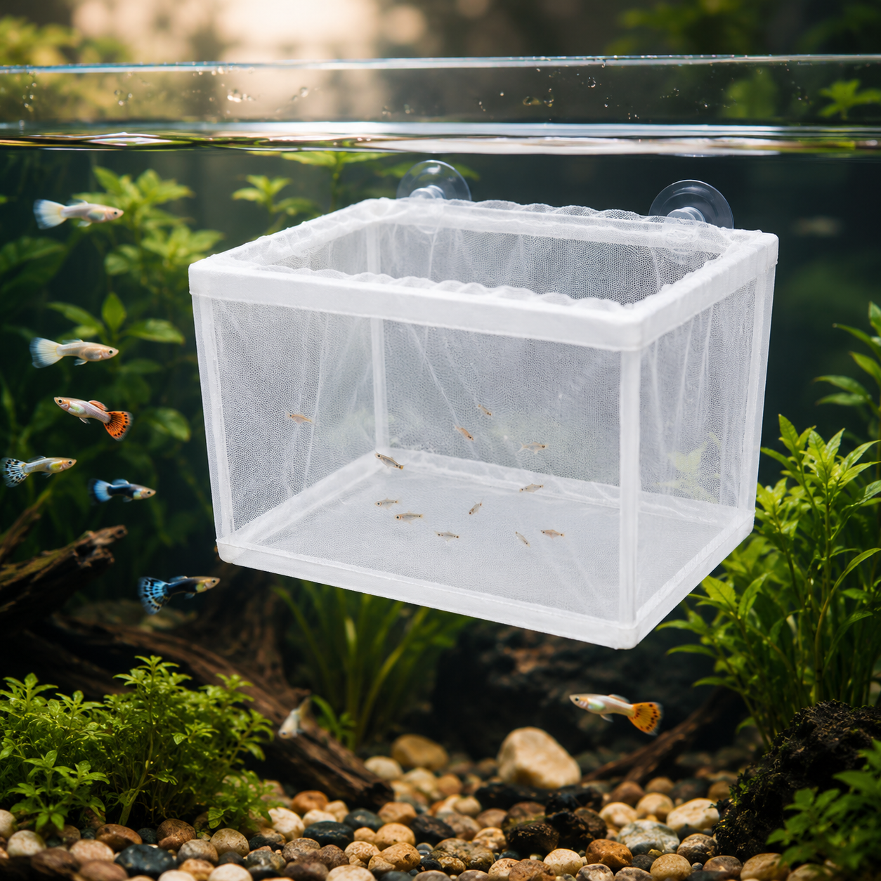 Aquarium Fish Breeder Box with Suction Cups – Mesh Hatcher Incubator