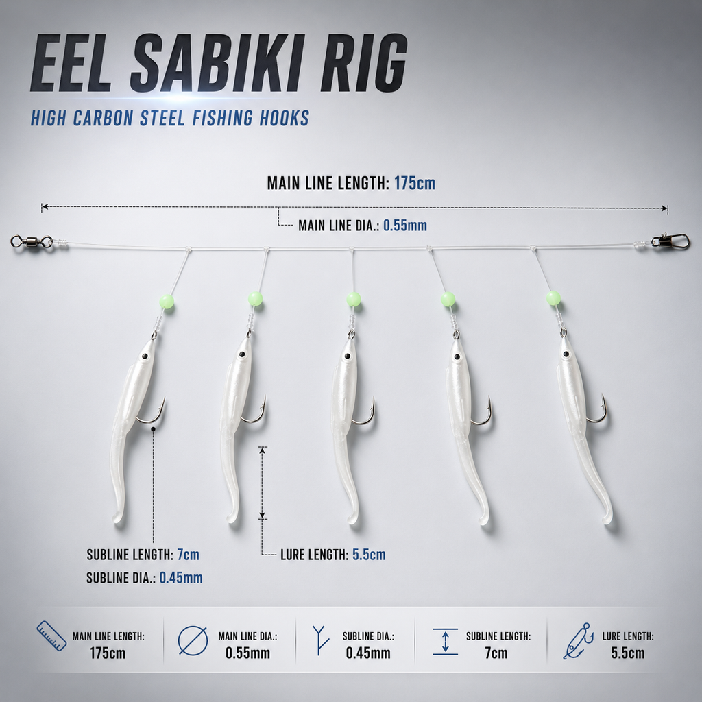 Saltwater Sabiki Soft Eel Fishing Lure Rig for Mackerel & Scad