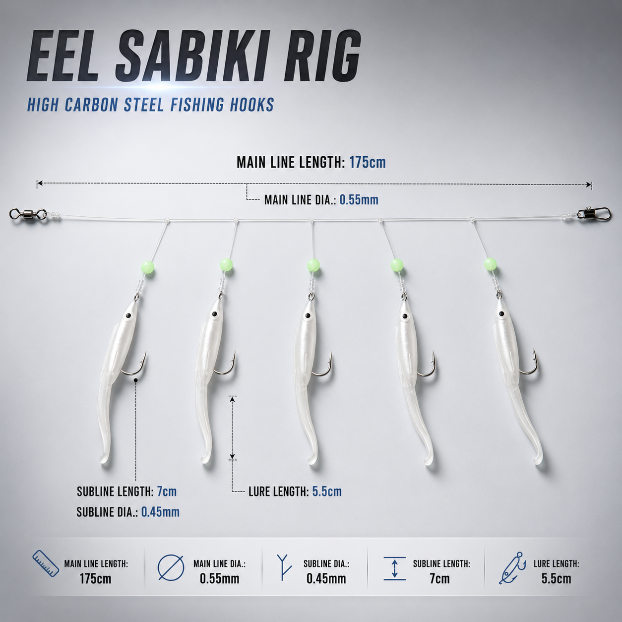 Saltwater Sabiki Soft Eel Fishing Lure Rig for Mackerel & Scad
