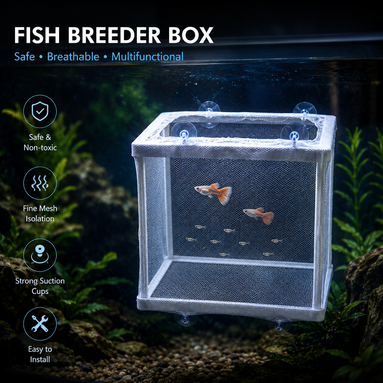 Aquarium Fish Breeder Box with Suction Cups – Mesh Hatcher Incubator