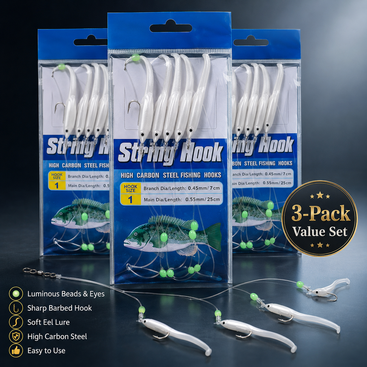 Saltwater Sabiki Soft Eel Fishing Lure Rig for Mackerel & Scad