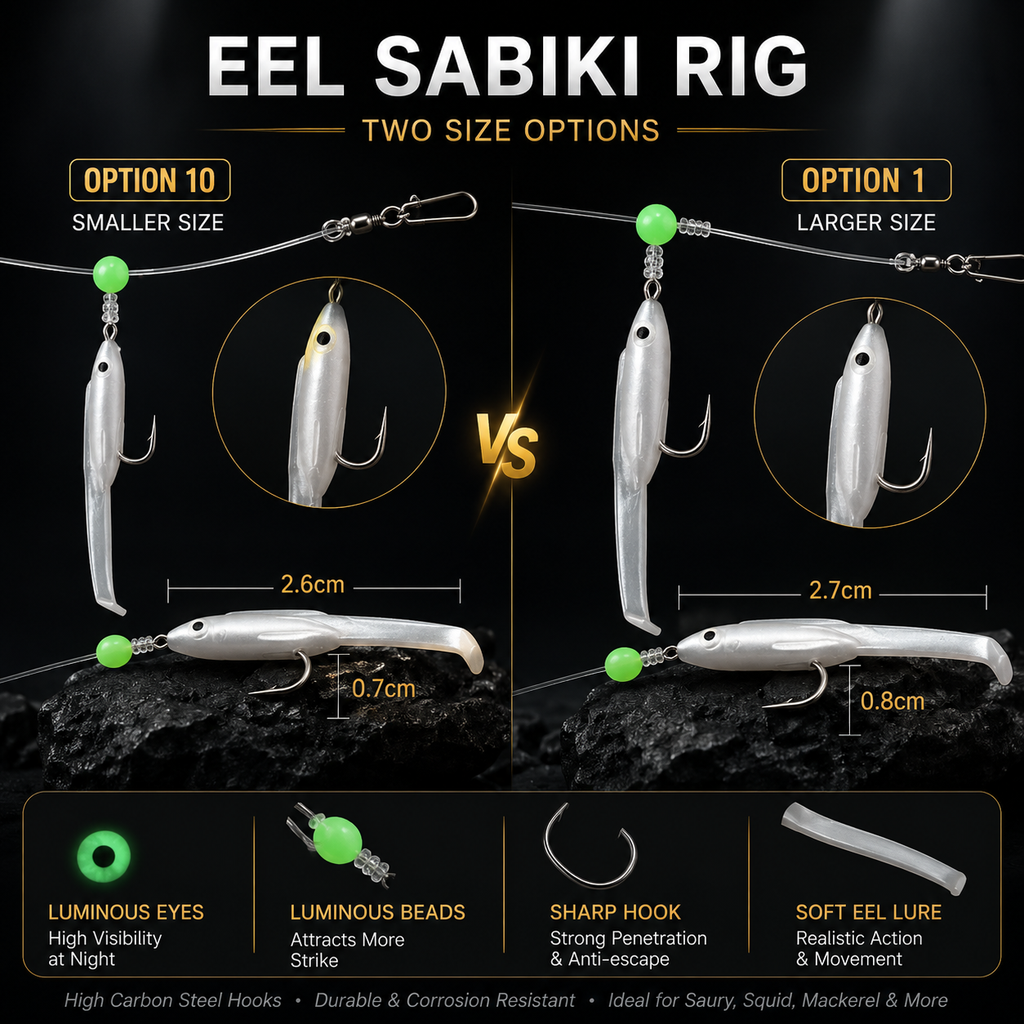 Saltwater Sabiki Soft Eel Fishing Lure Rig for Mackerel & Scad