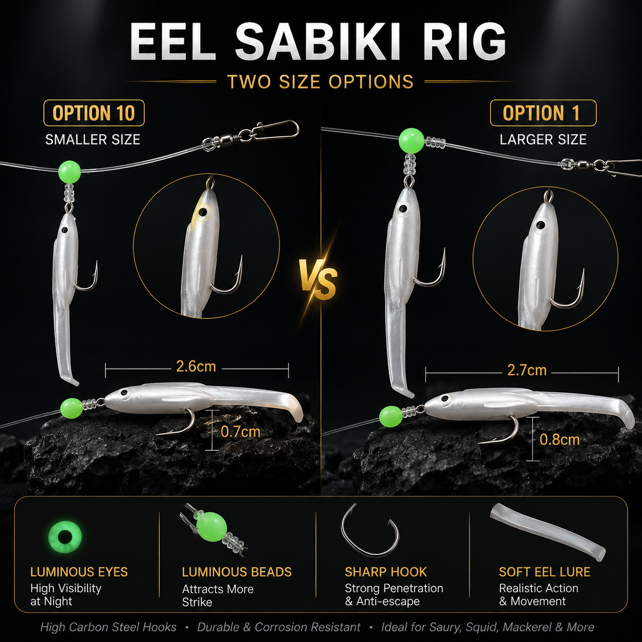 Saltwater Sabiki Soft Eel Fishing Lure Rig for Mackerel & Scad
