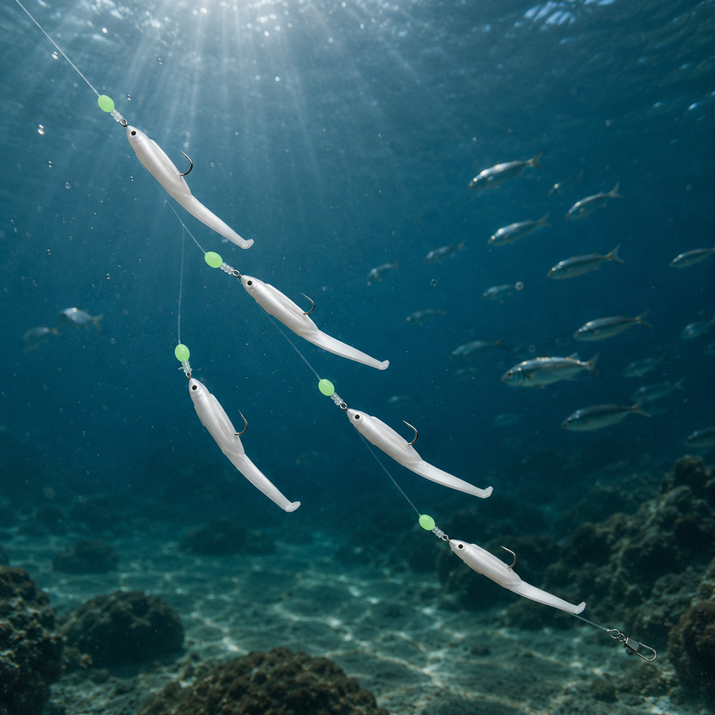 Saltwater Sabiki Soft Eel Fishing Lure Rig for Mackerel & Scad