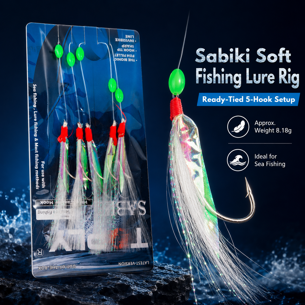 5pcs Sabiki Feather Fishing Lure Rig for Mackerel & Herring