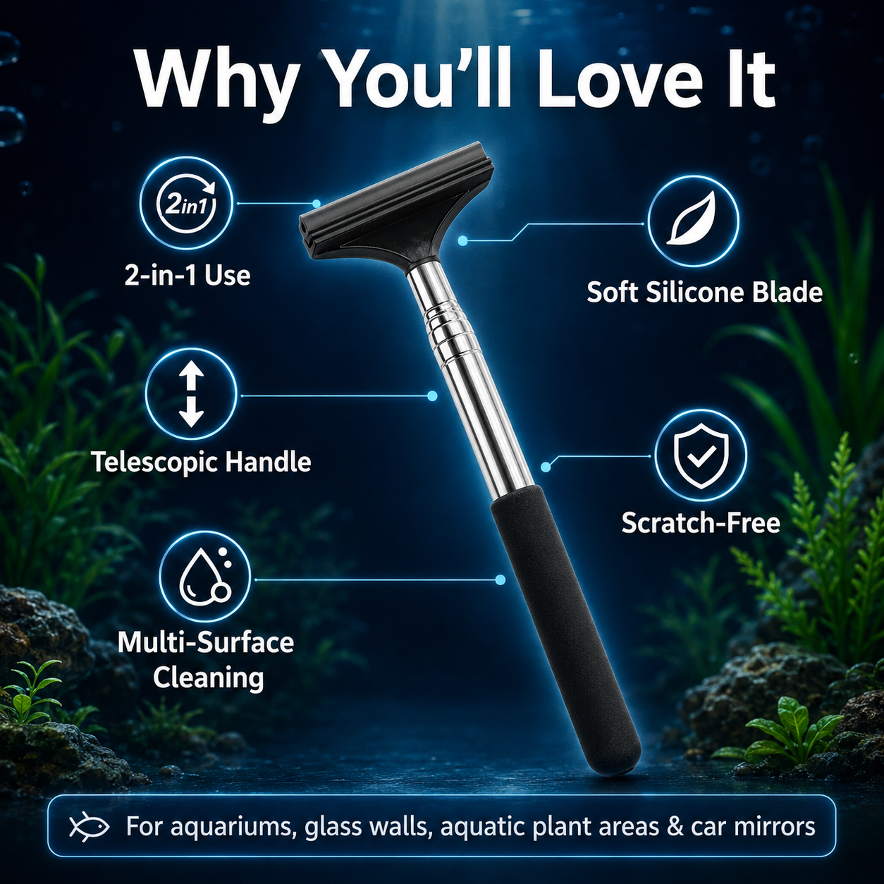 Telescopic Aquarium Algae Scraper & Car Mirror Wiper