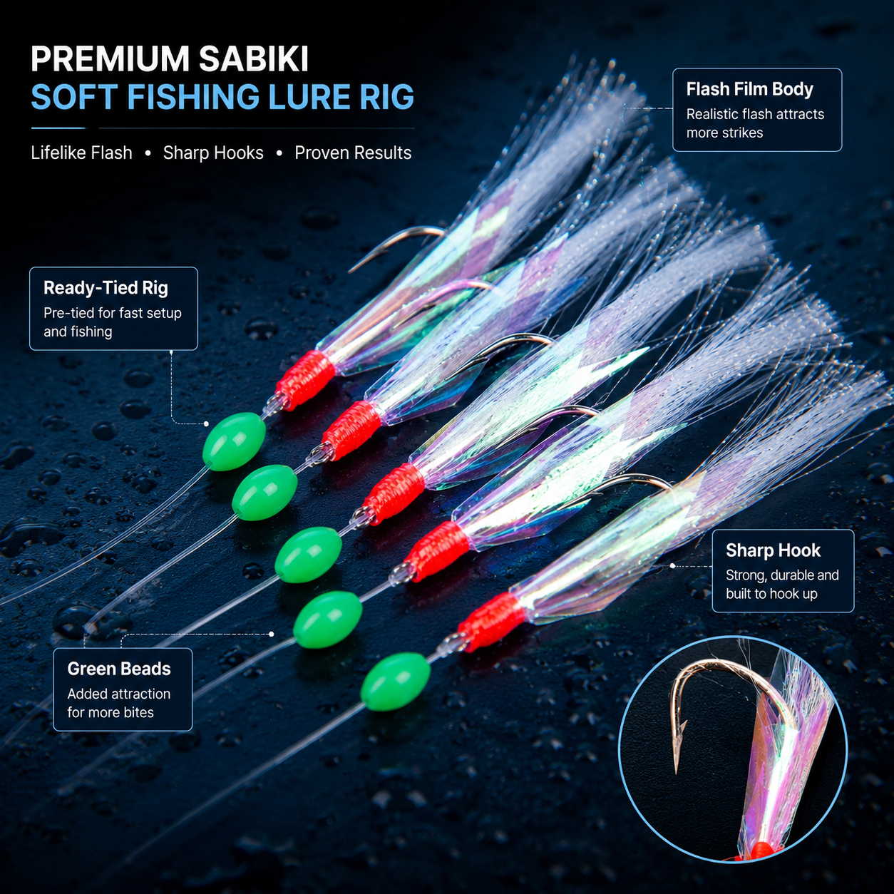 5pcs Sabiki Feather Fishing Lure Rig for Mackerel & Herring