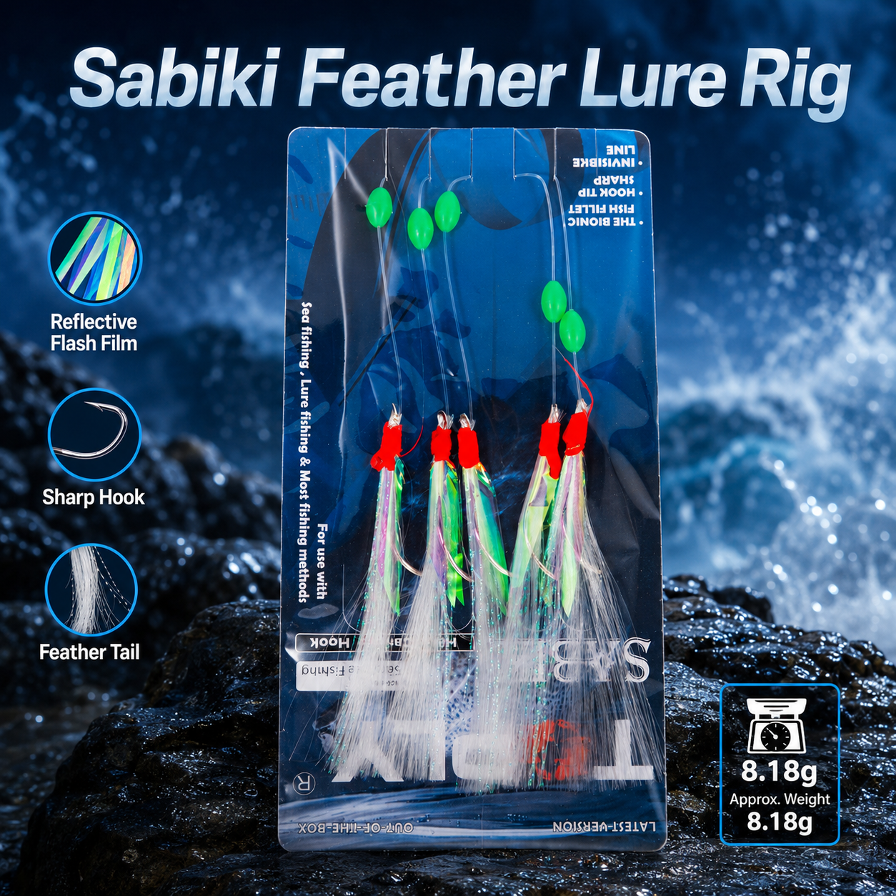 5pcs Sabiki Feather Fishing Lure Rig for Mackerel & Herring