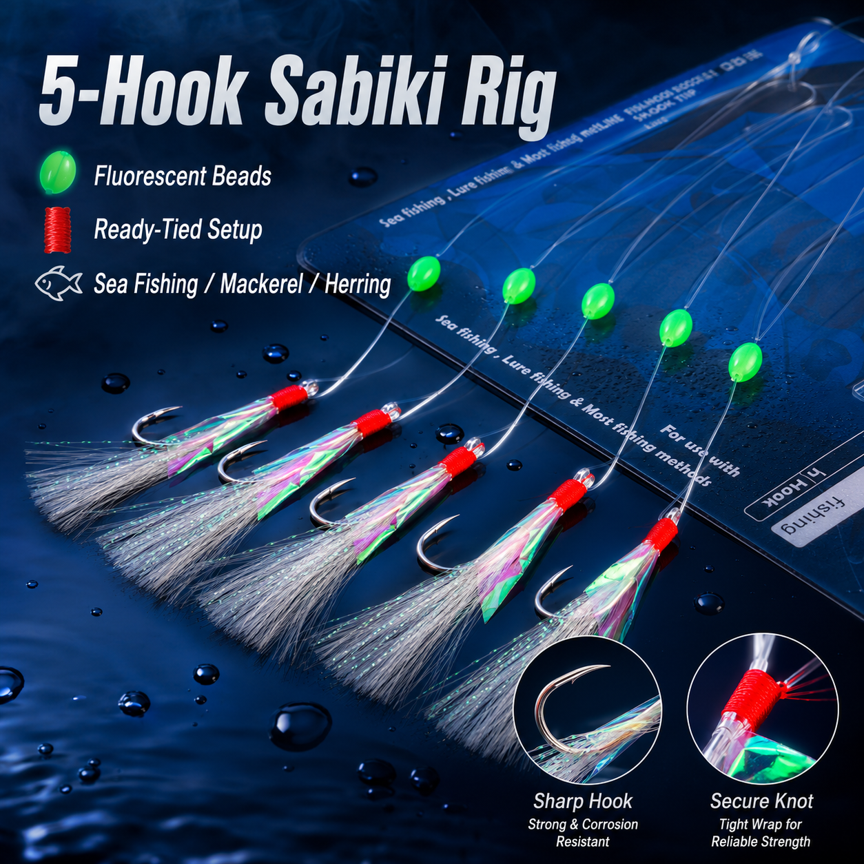5pcs Sabiki Feather Fishing Lure Rig for Mackerel & Herring