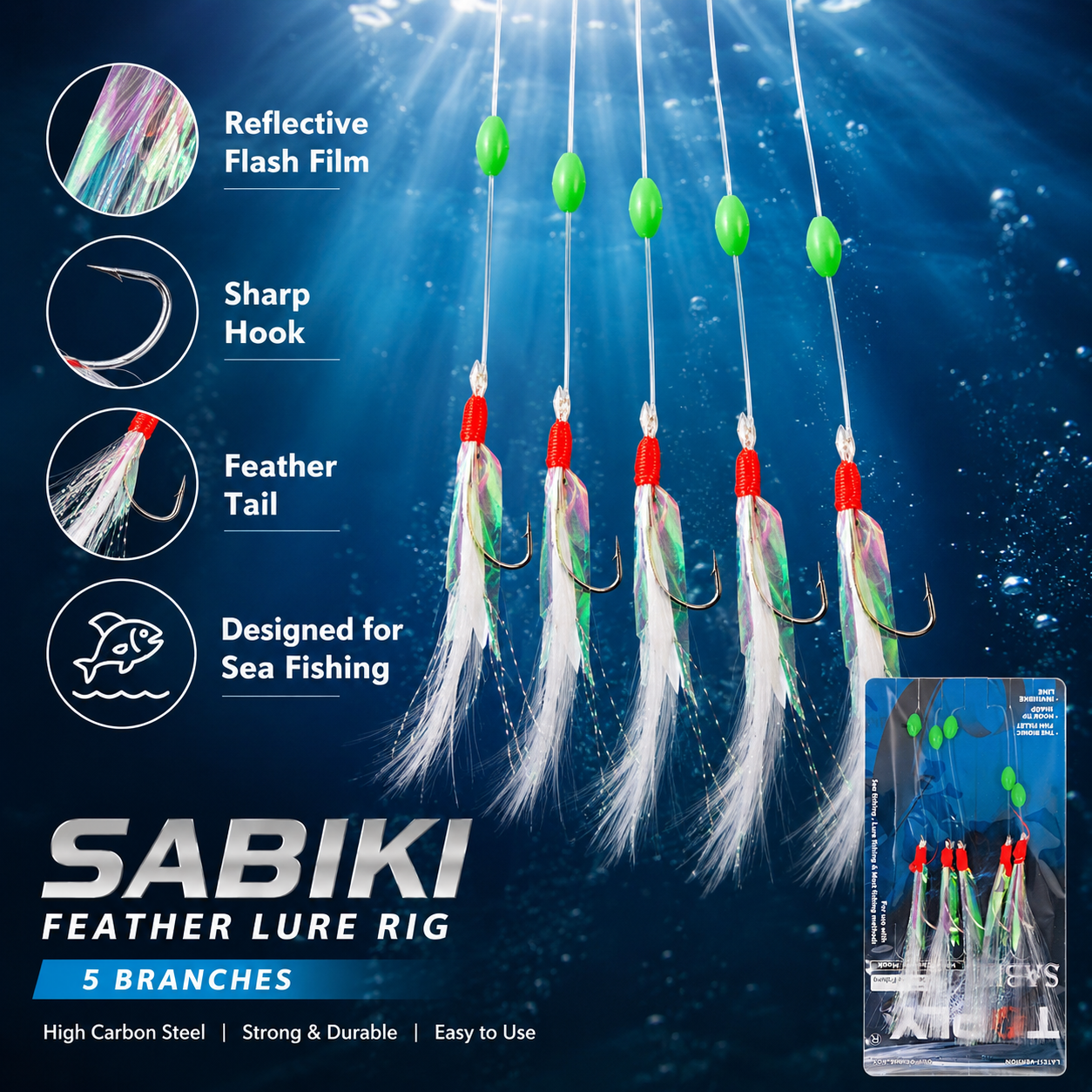 5pcs Sabiki Feather Fishing Lure Rig for Mackerel & Herring