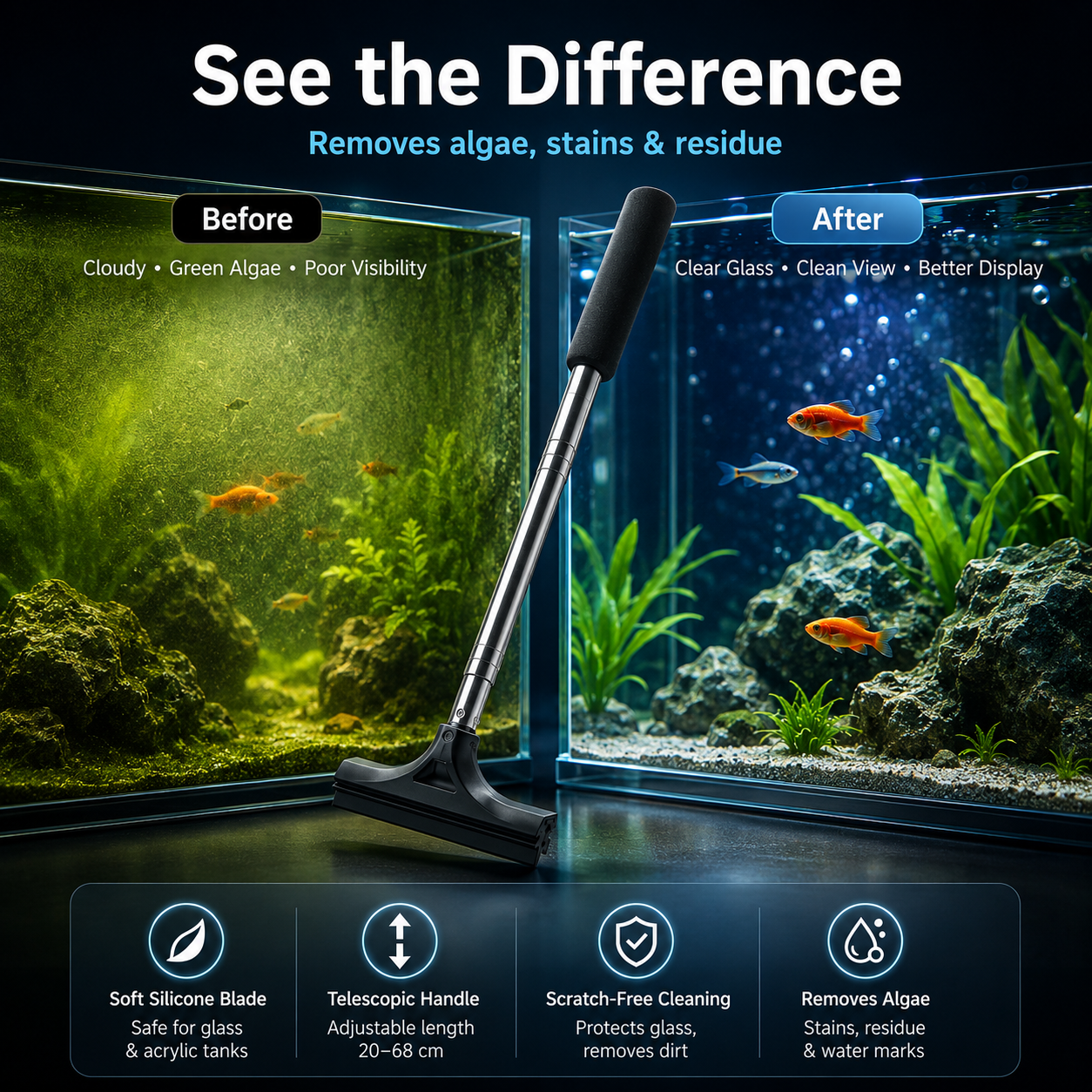Telescopic Aquarium Algae Scraper & Car Mirror Wiper