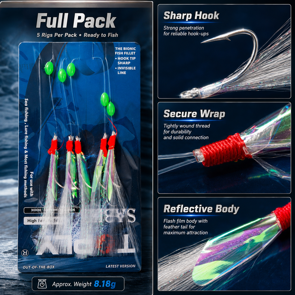 5pcs Sabiki Feather Fishing Lure Rig for Mackerel & Herring
