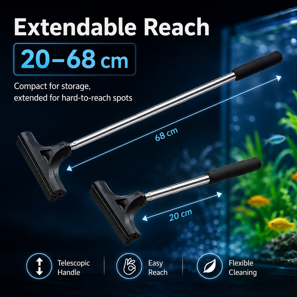 Telescopic Aquarium Algae Scraper & Car Mirror Wiper
