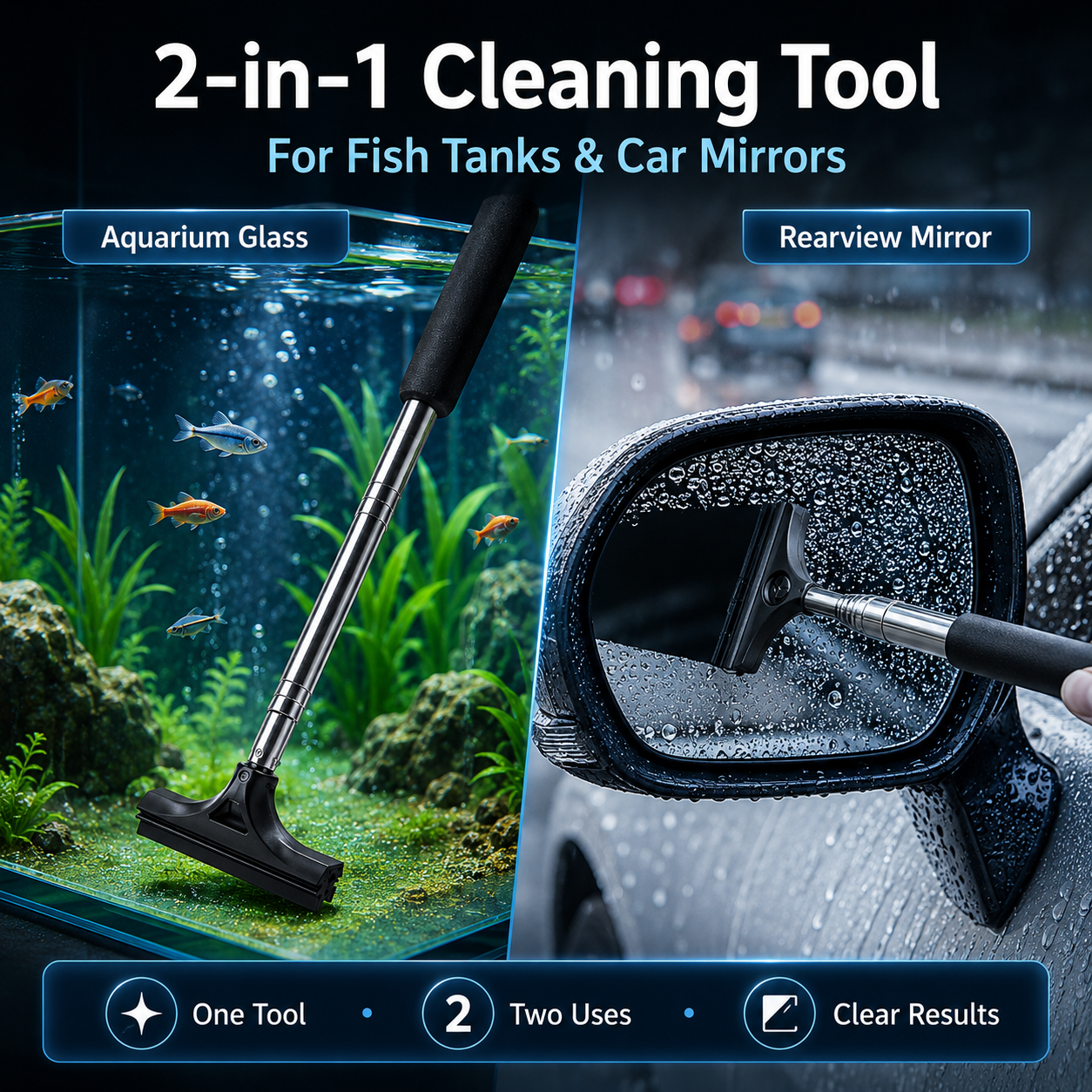Telescopic Aquarium Algae Scraper & Car Mirror Wiper