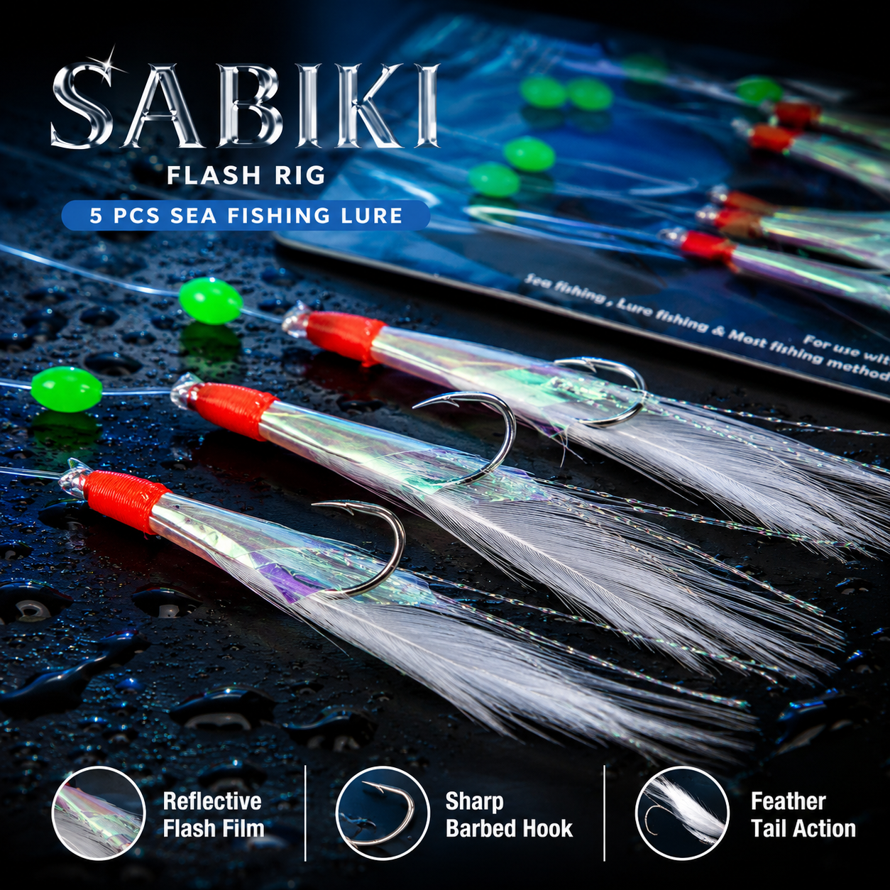 5pcs Sabiki Feather Fishing Lure Rig for Mackerel & Herring